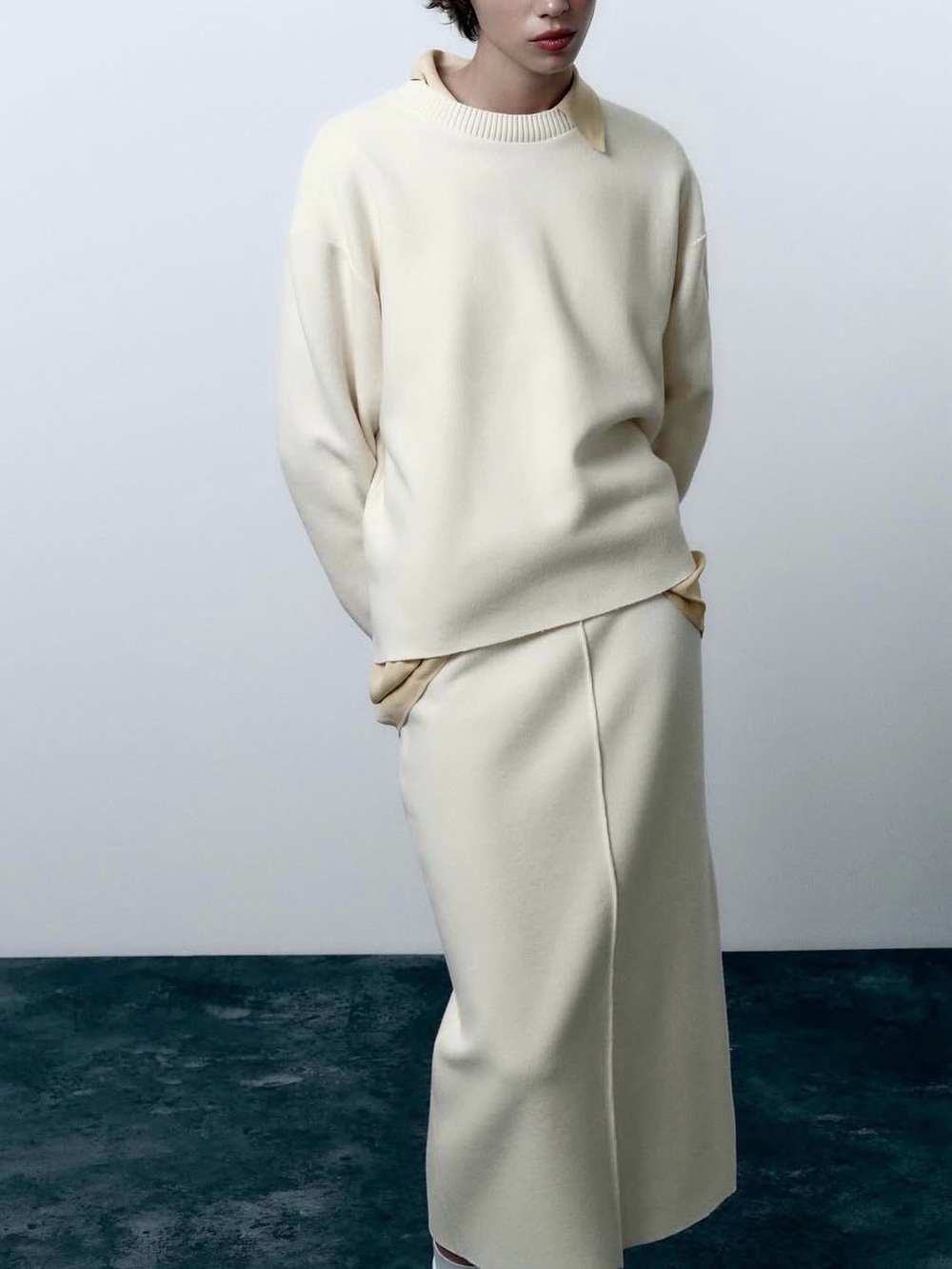 Zara Cream Ribbed Knit Top